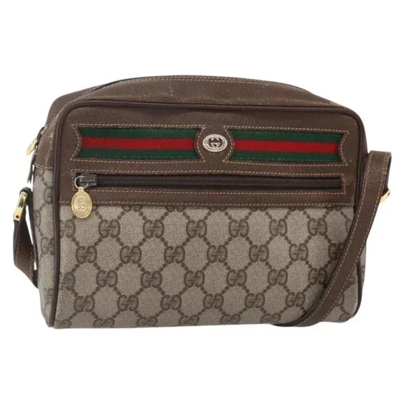 GUCCI GG Supreme Web Sherry Line Bag PVC Beige Gold 56 02 087 Auth BA7251